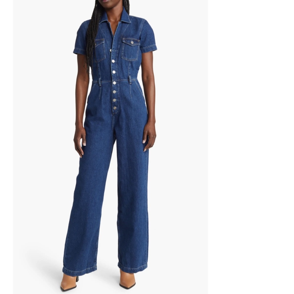 NWT $198 Reformation James Wide Leg Denim Jumpsuit in size 0!